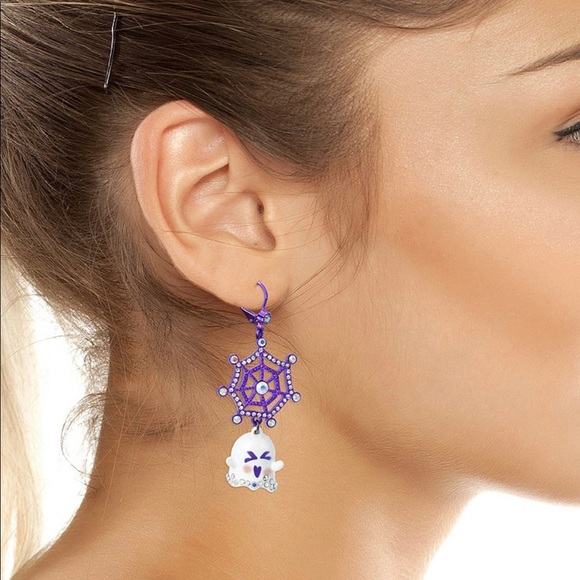 Festive Ghost and web drop earrings - Picture 2 of 3